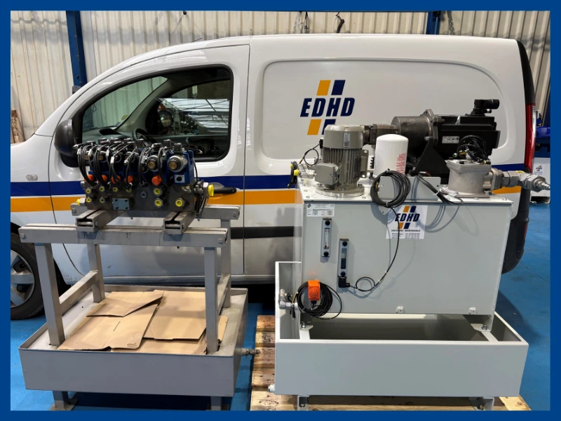 Rétrofit presse hydraulique 100 tonnes – Groupe hydraulique Sytronix Bosch Rexroth conçu par EDHD Groupe hydraulique Sytronix Bosch Rexroth et bloc hydraulique conçu par EDHD pour le rétrofit d’une presse hydraulique de 100 tonnes