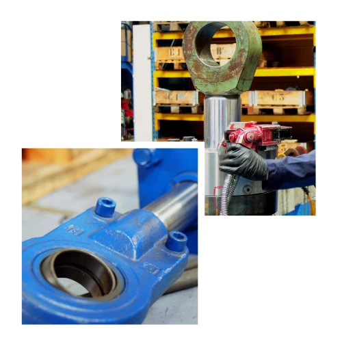 Réparation de vérin hydraulique en atelier avec démontage et contrôle des composants